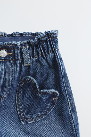 BAGGY JEANS MED HJERTE-LOMMER - mellemblå fra Zara