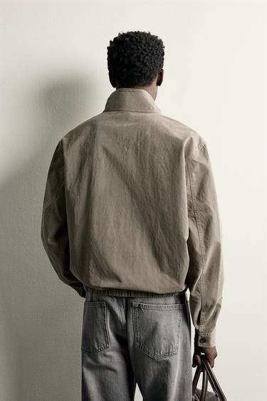 WASHED-EFFECT REGULAR FIT JACKET — Khaki 2