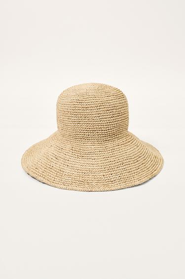 Zara LIMITED EDITION RAFFIA BUCKET HAT - Light beige