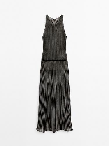 Zara Long pleated knit dress - Black - Image 0