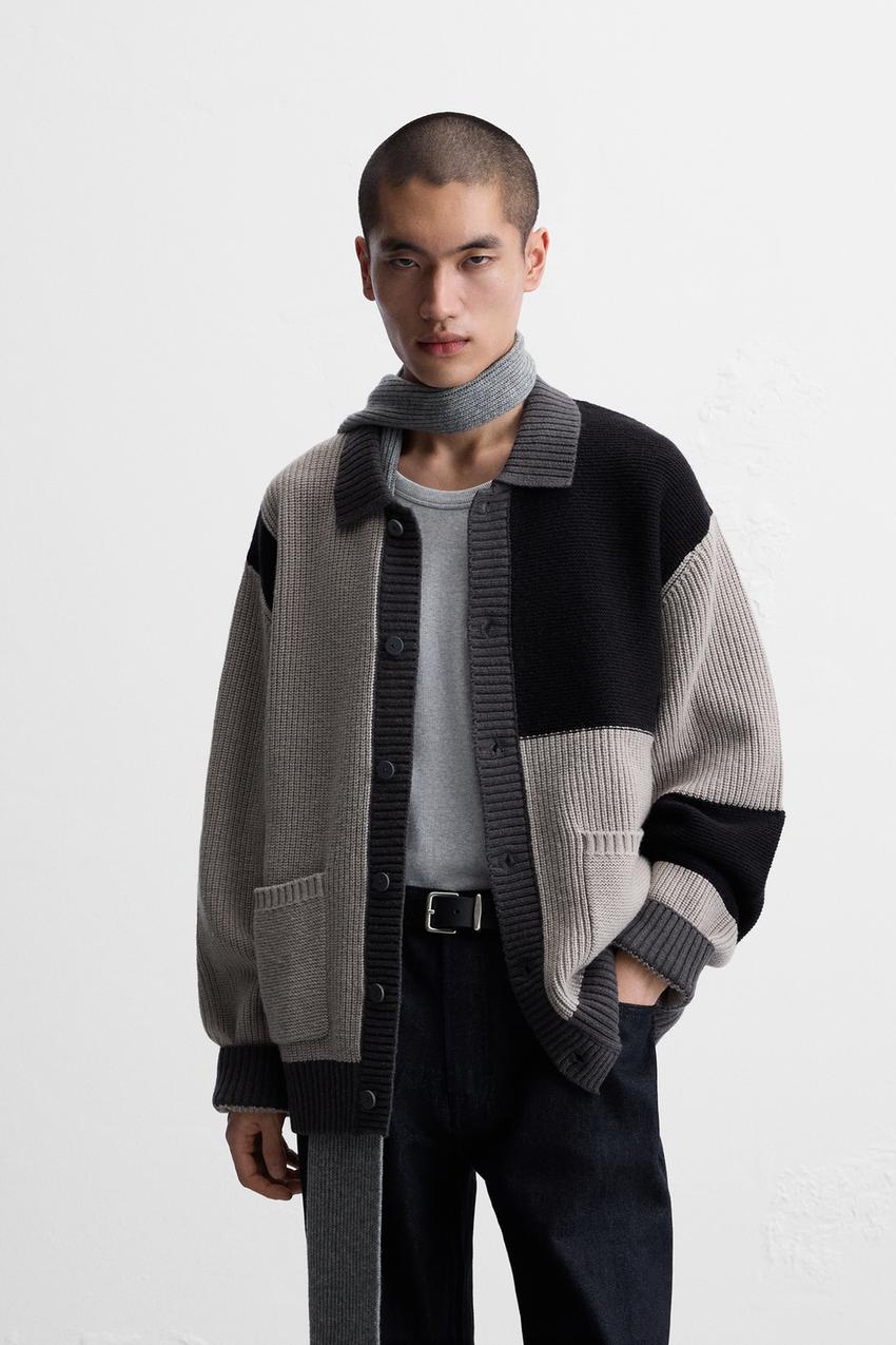 ZARA パッチワーク風ニットカーディガン