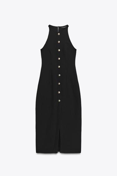 GOLD BUTTON CREPE MIDI DRESS - Black by Zara - Image 5