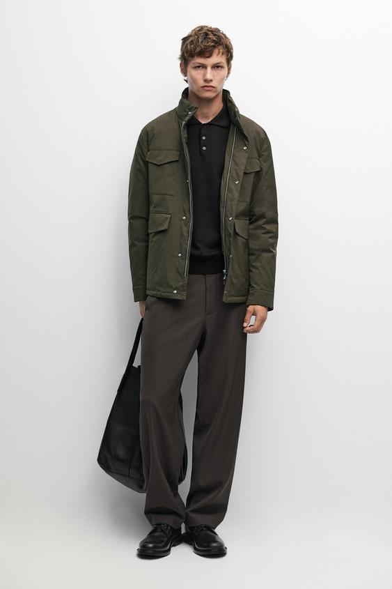 Zara Down jacket with pocket details - Khaki - Image 0