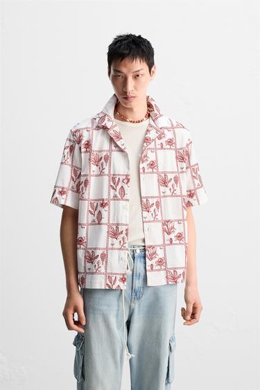 CONTRAST EMBROIDERY SHIRT - White / Red by Zara