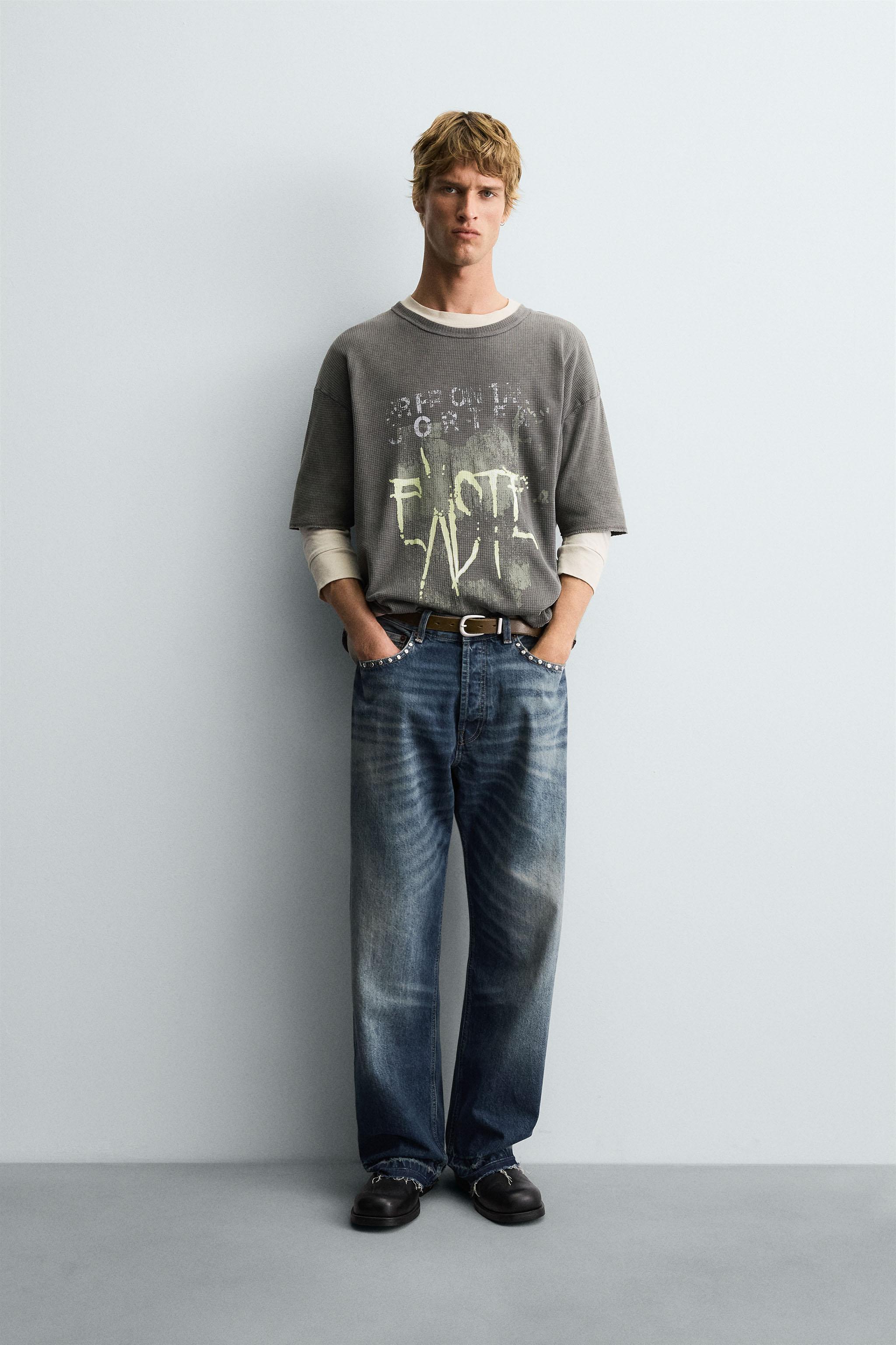WASHED PRINT KNIT T-SHIRT - Washed green | ZARA United States
