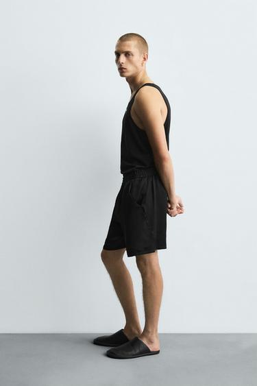 RELAXED FIT SATIN BERMUDA SHORTS - Black by Zara - Image 3