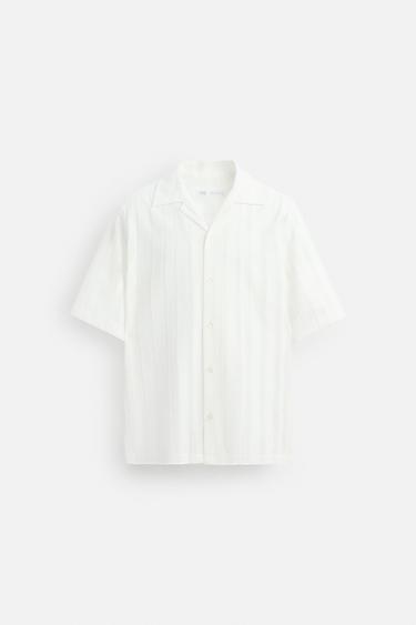 CHEMISE JACQUARD COTON - VISCOSE - Blanc de Zara