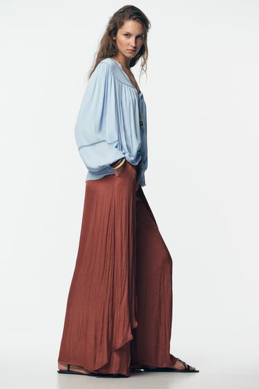 FLOWING WIDE-LEG TROUSERS WITH RUFFLES - MARSALA by Zara - Image 2