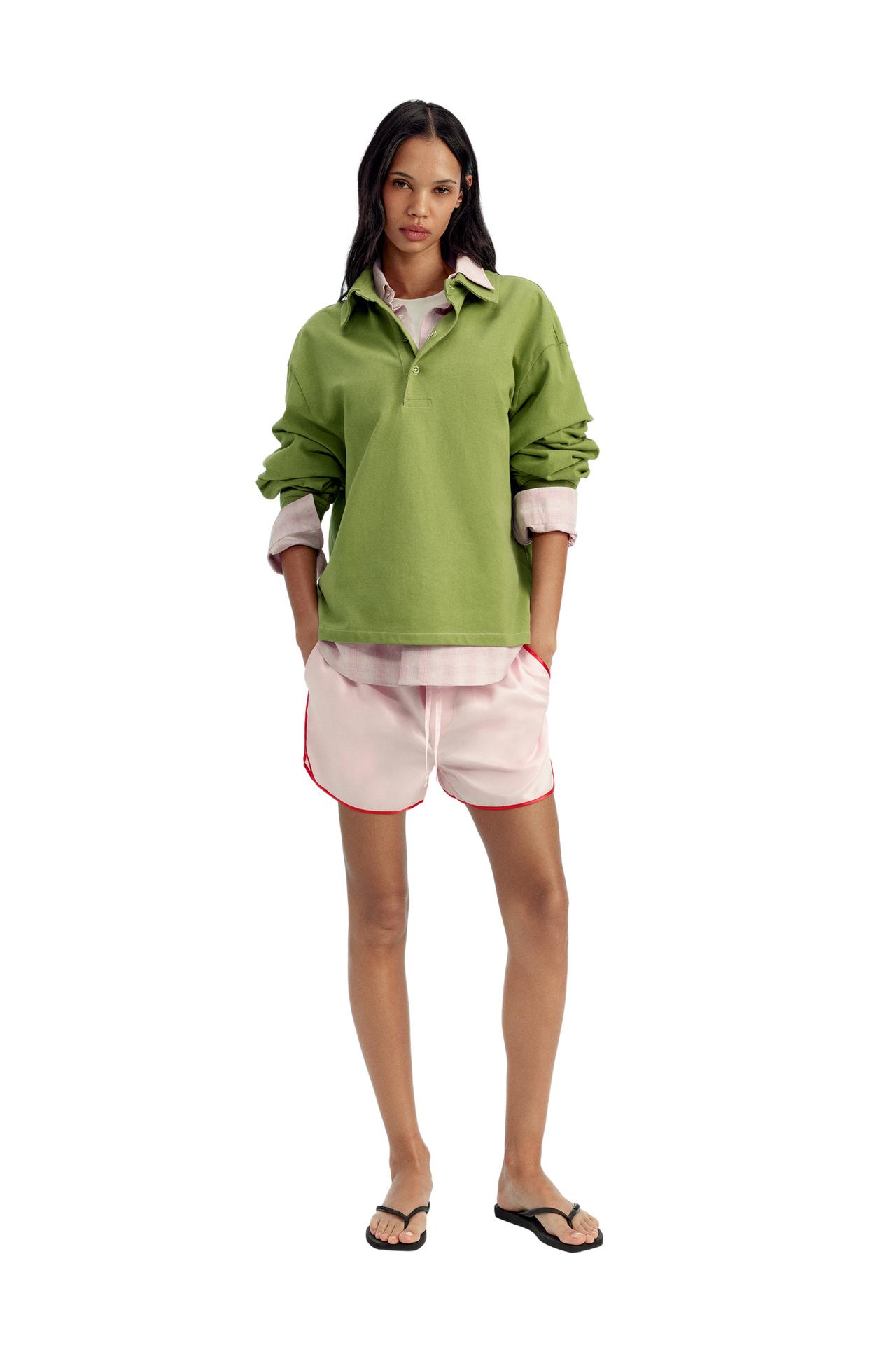 CROPPED FIT COTTON POLO SHIRT — Lime green