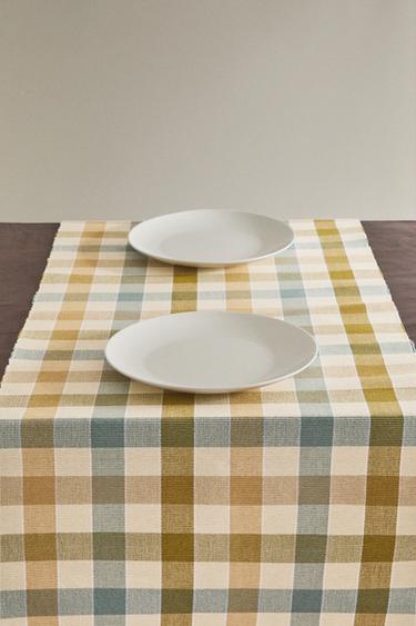 CHEMIN DE TABLE CÔTELÉ CARREAUX - Bleu de Zara - Image 1