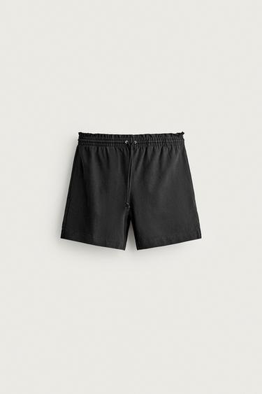Zara 紙袋版腰身棉質短褲 - 黑色