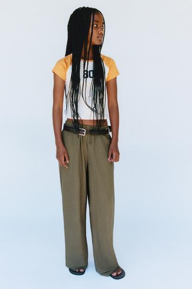 Zara WIDE LEG PAJAMA PANTS - Khaki