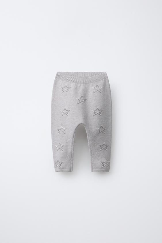 KNIT LEGGINGS WITH EMBROIDERED STARS - Light grey by Zara - Image 0