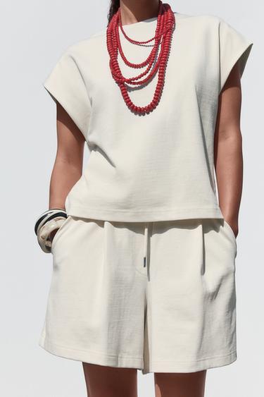 Zara RUSTIC T-SHIRT - Ecru