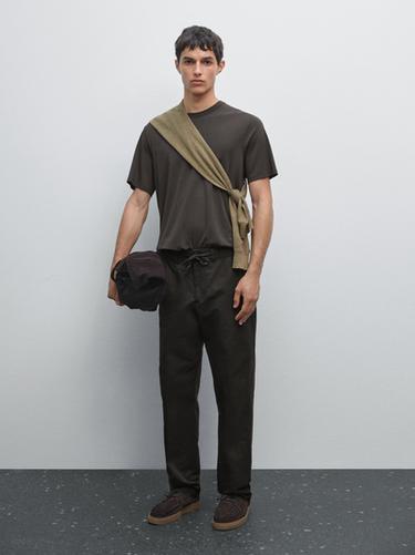 Zara Short sleeve cotton blend T-shirt - Charcoal