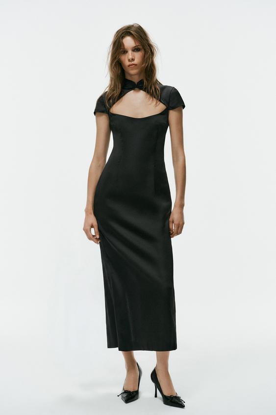 SATIN OPENING midi dress - Black by Zara - Image 0