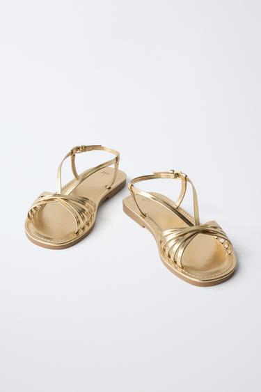 SANDALES À BRIDES MÉTALLISÉES - Or de Zara - Image 2