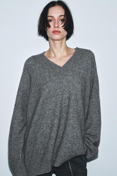 ШЕРСТЯНОЙ СВИТЕР ОВЕРСАЙЗ — СЕРЫЙ С МЕЛАНЖЕВЫМ ЭФФЕКТОМ от Zara