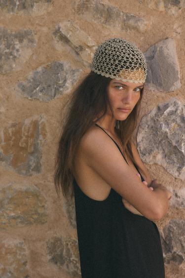 CROCHET BEADED SKULLCAP - Ecru by Zara - Image 0