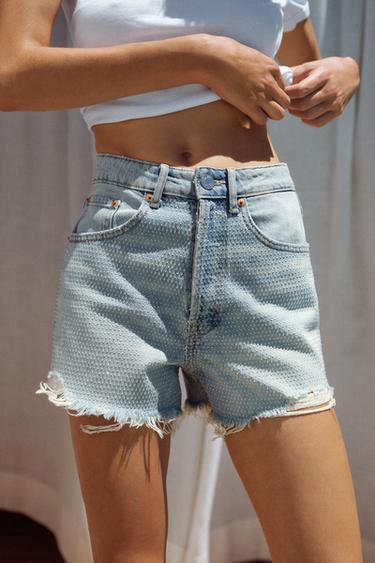 SHORT EN DENIM TRF STRASS TAILLE HAUTE - Bleu de Zara - Image 0
