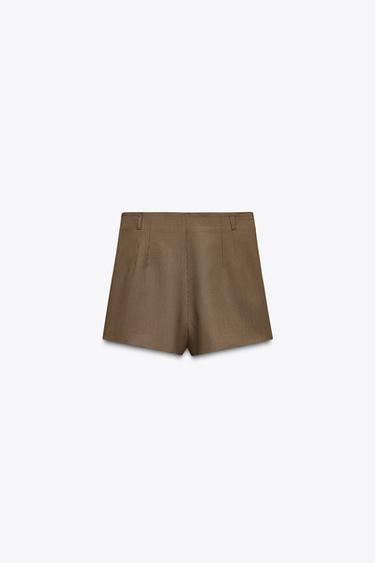 HIGH-WAIST SHORTS WITH BELT LOOPS - brown/white by Zara