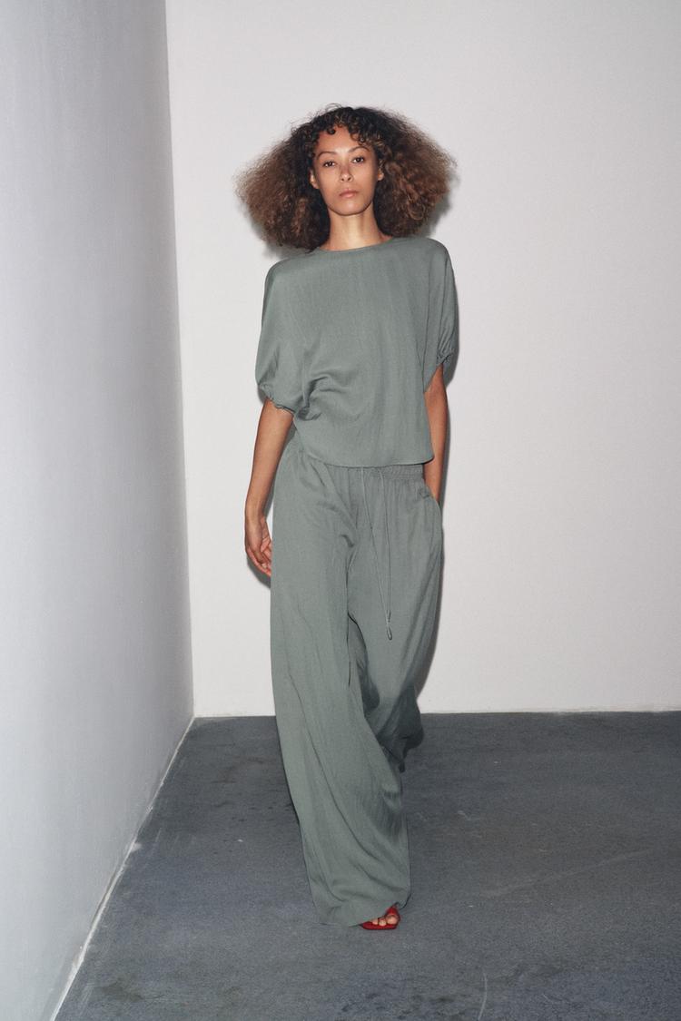 PANTALÓN PIJAMERO FLUIDO ZW COLLECTION Gris azul ZARA Chile