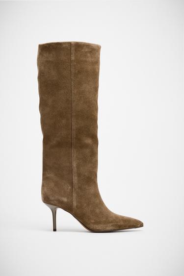 BOTA TACÓN FINO SERRAJE - Gris Topo de Zara