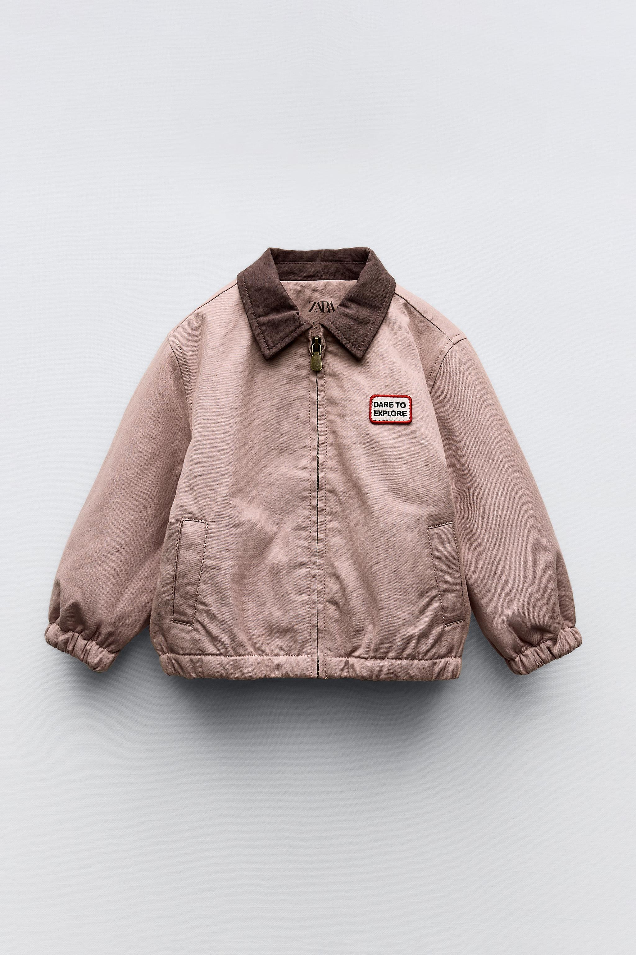 CONTRASTING COLLAR PATCH BOMBER JACKET Pink ZARA United States