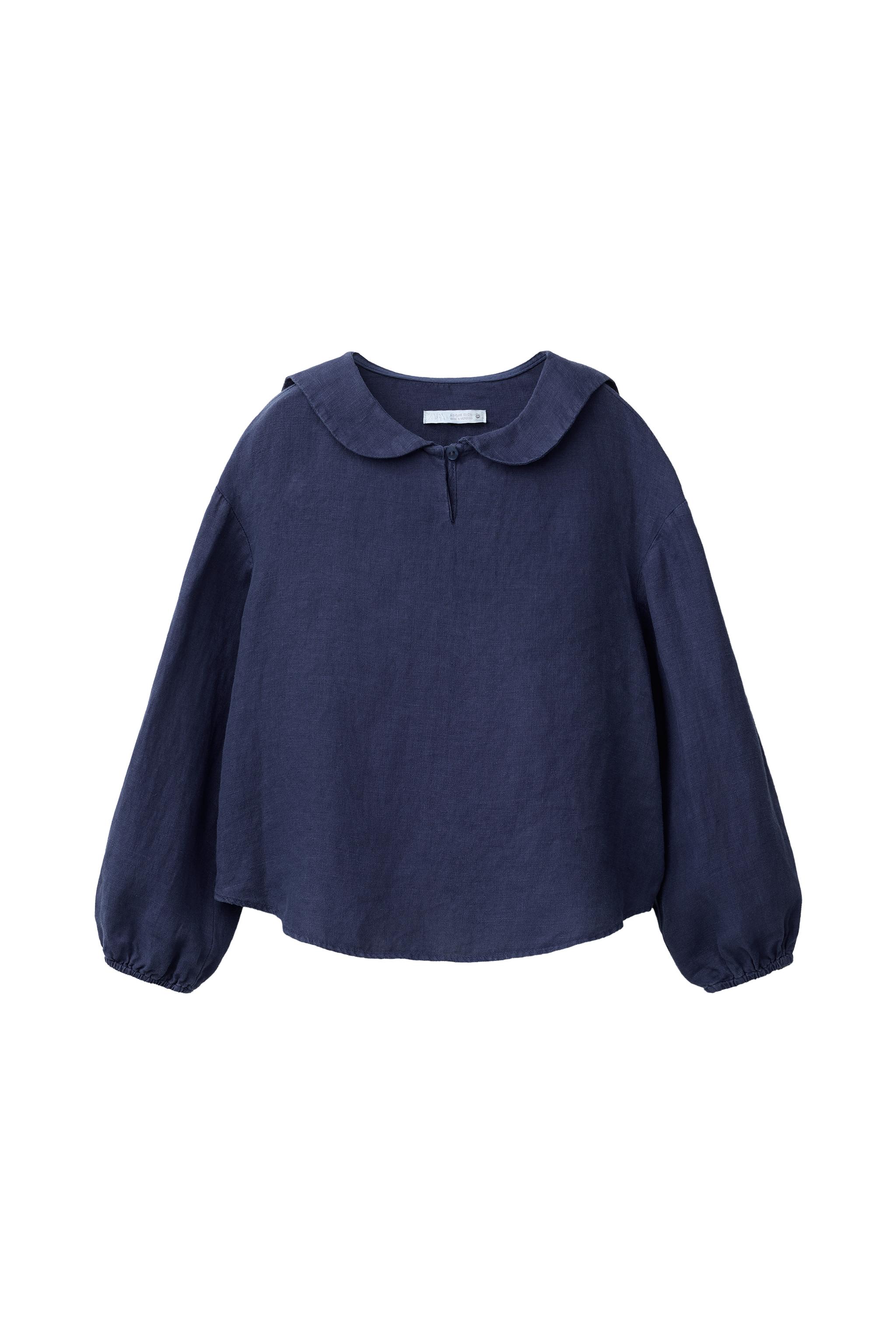 ピーターパンカラー リネン100%シャツ - ブルー | ZARA Japan / 日本