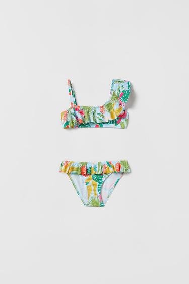 Zara KIDS/ RUFFLED TROPICAL SWIMSUIT - Turquoise - Image 0