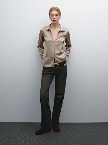 Zara Flowing satin shirt with button details - Mid-ecru - Image 0