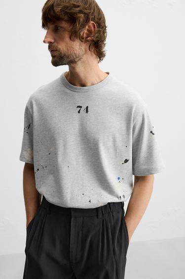 PAINT SPLATTER NUMBER T-SHIRT - Grey marl by Zara - Image 5