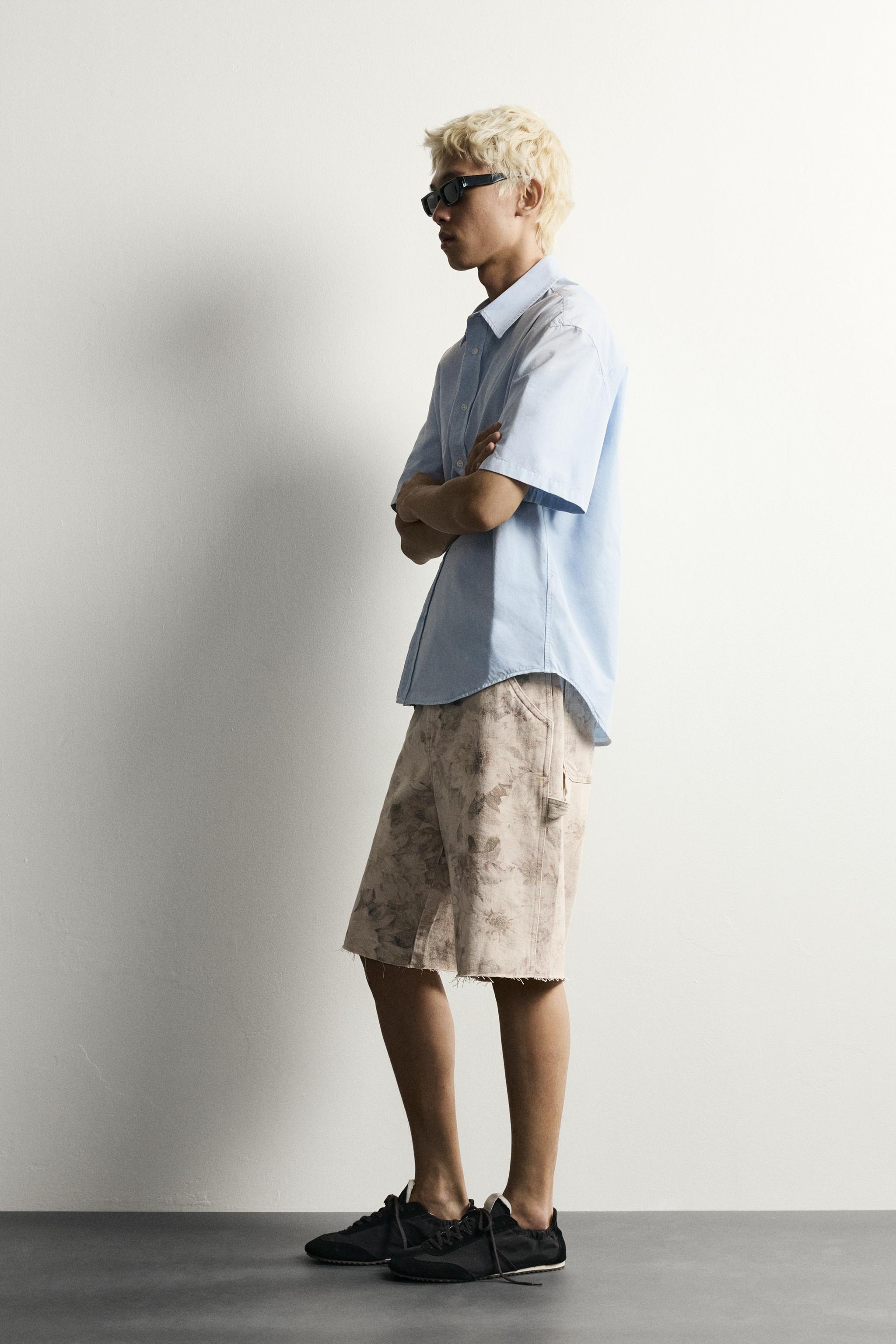 Мужские шорты Zara WASHED FLORAL PRINT CARPENTER SHORTS — фото 4