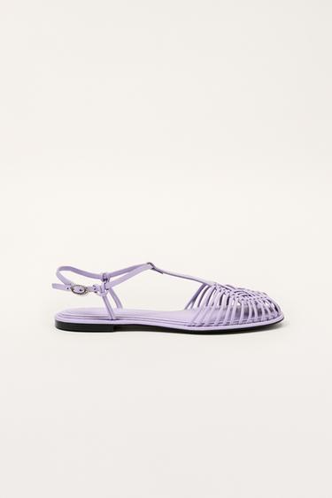 編み込みレザーケージサンダル、リミテッドエディションバイオレットモーブZaraの編み込みレザーケージサンダル、リミテッドエディション - バイオレットモーブ
