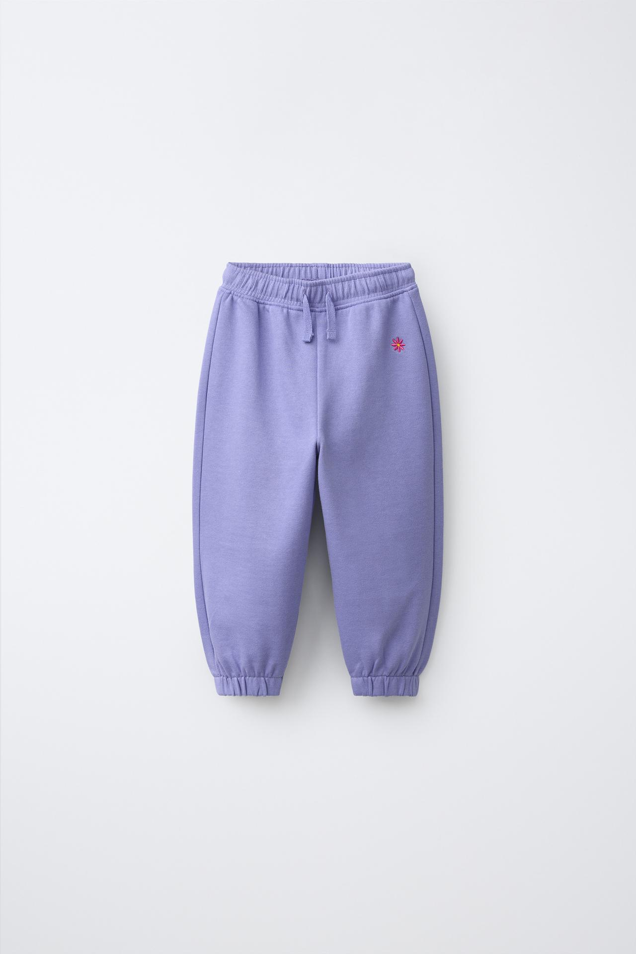 DAISY EMBROIDERED PLUSH PANTS — Blue / Lavender