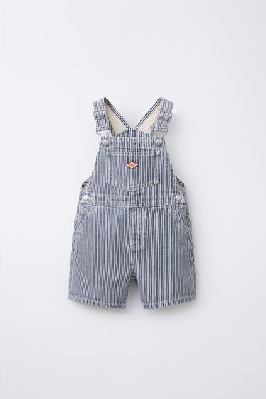 STRIPED TWILL SHORT DUNGAREES - Blue/White by Zara