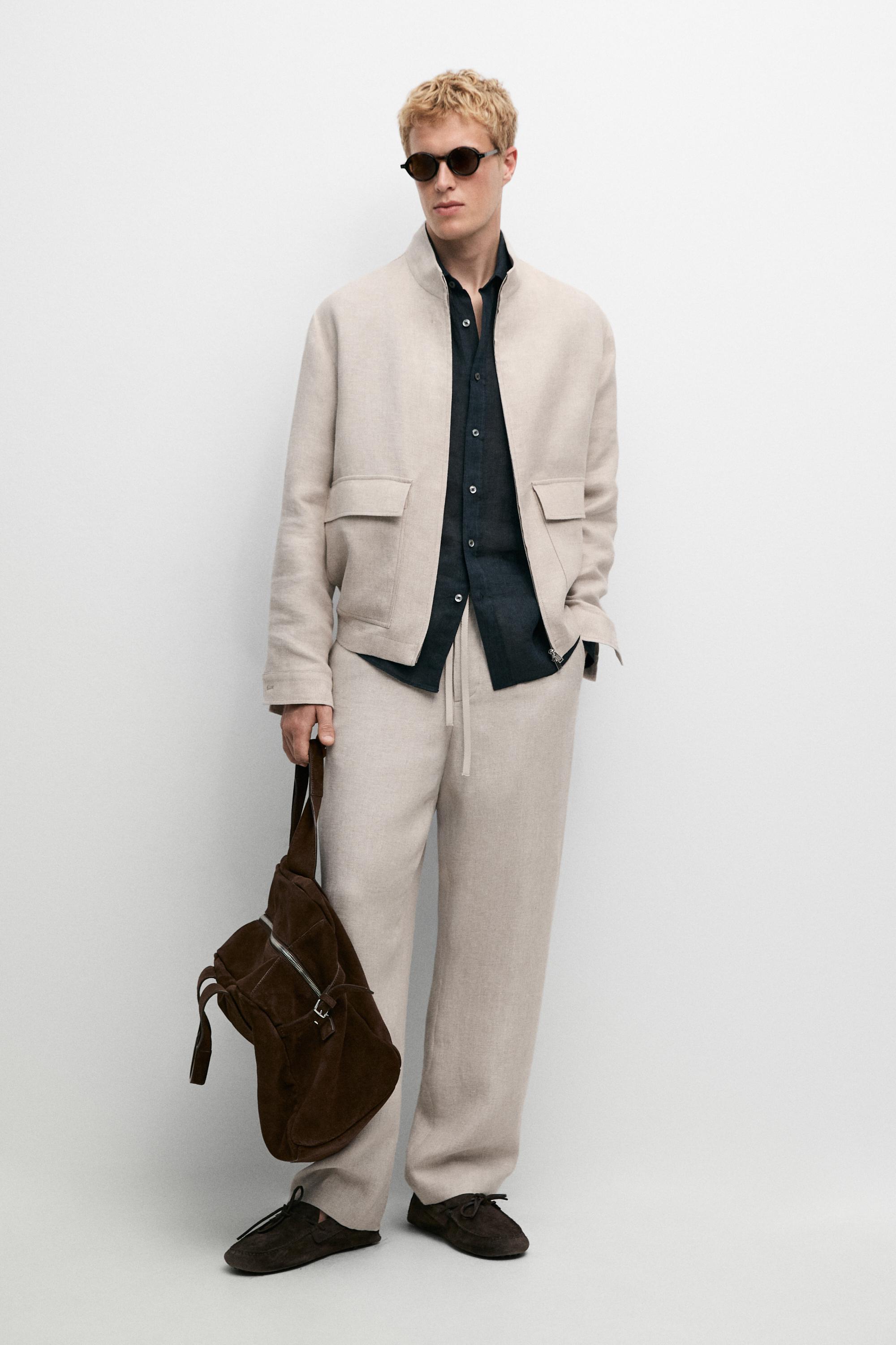 100% linen textured co-ord pants — Ecru