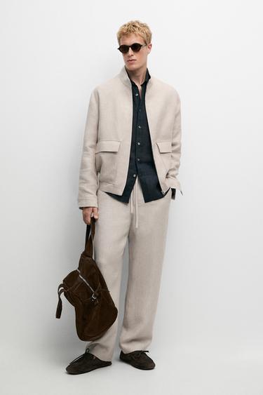 Zara 100% linen textured co-ord pants - Ecru