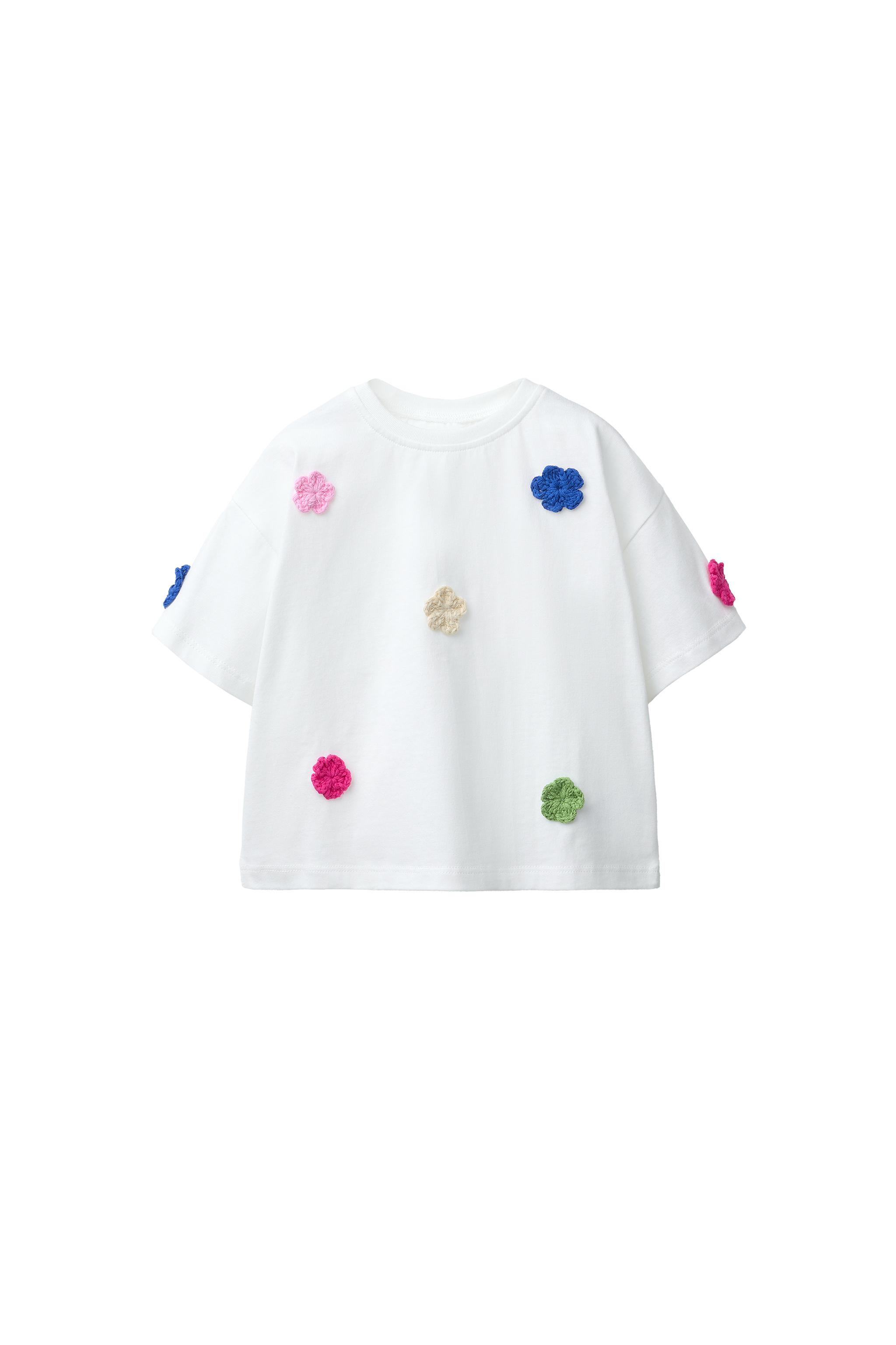 クロシェ編みフラワーTシャツ - オフホワイト | ZARA Japan / 日本