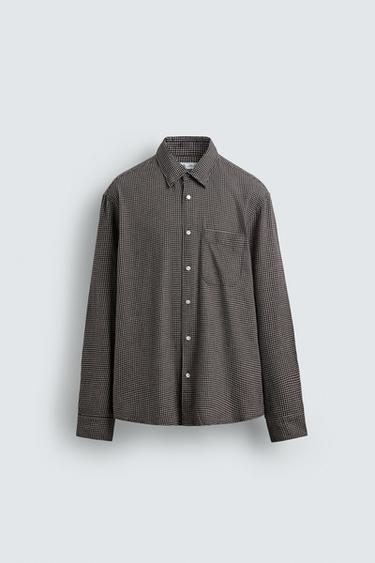 CAMISA CUADROS FRANELA - Marrón / Crudo de Zara