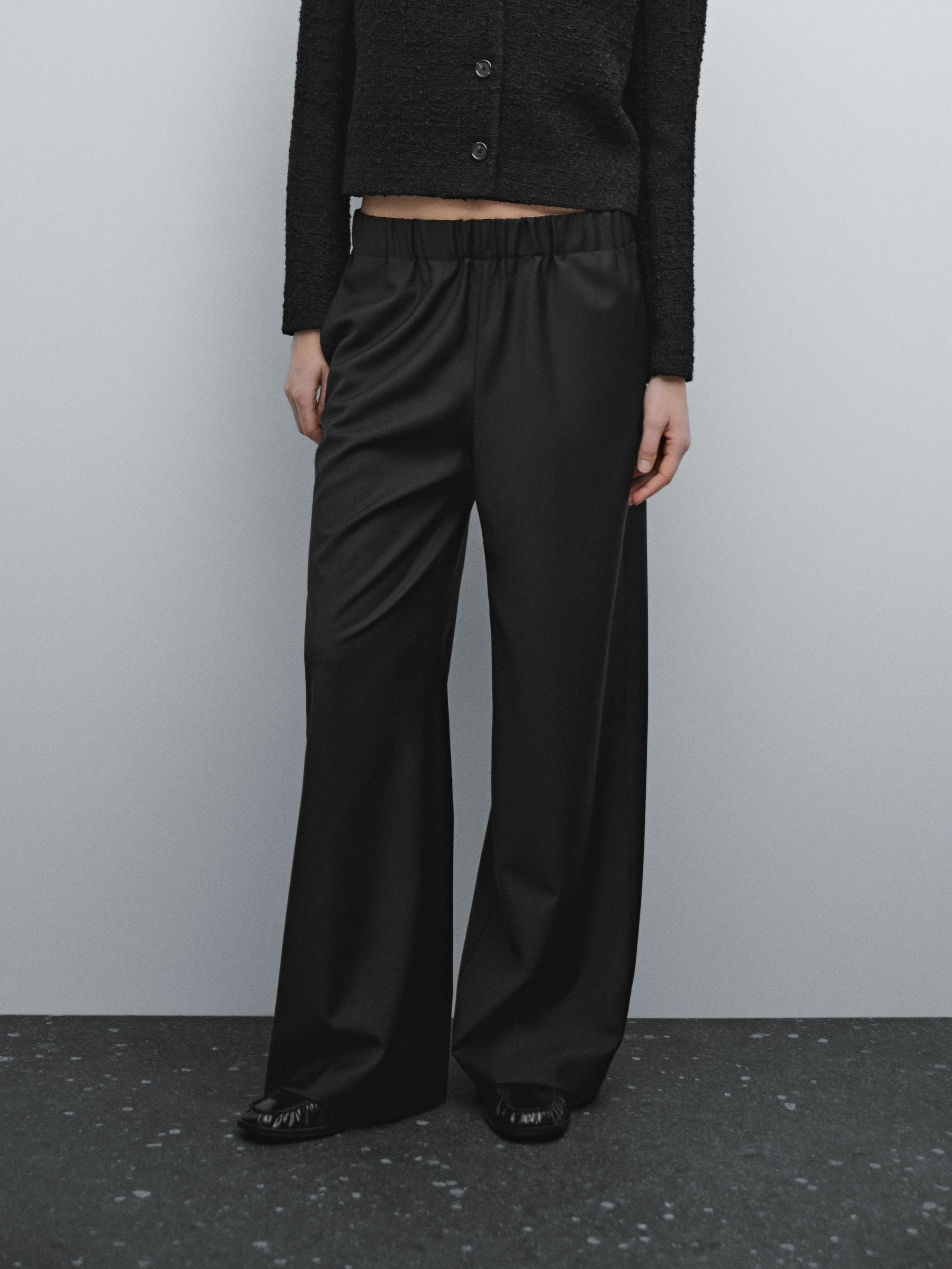 100% wool trousers with elastic waistband - Black | ZARA Canada