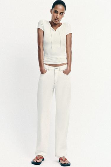 Zara Z.03 HIGH WAISTED STRAIGHT LONG LENGTH JEANS - White