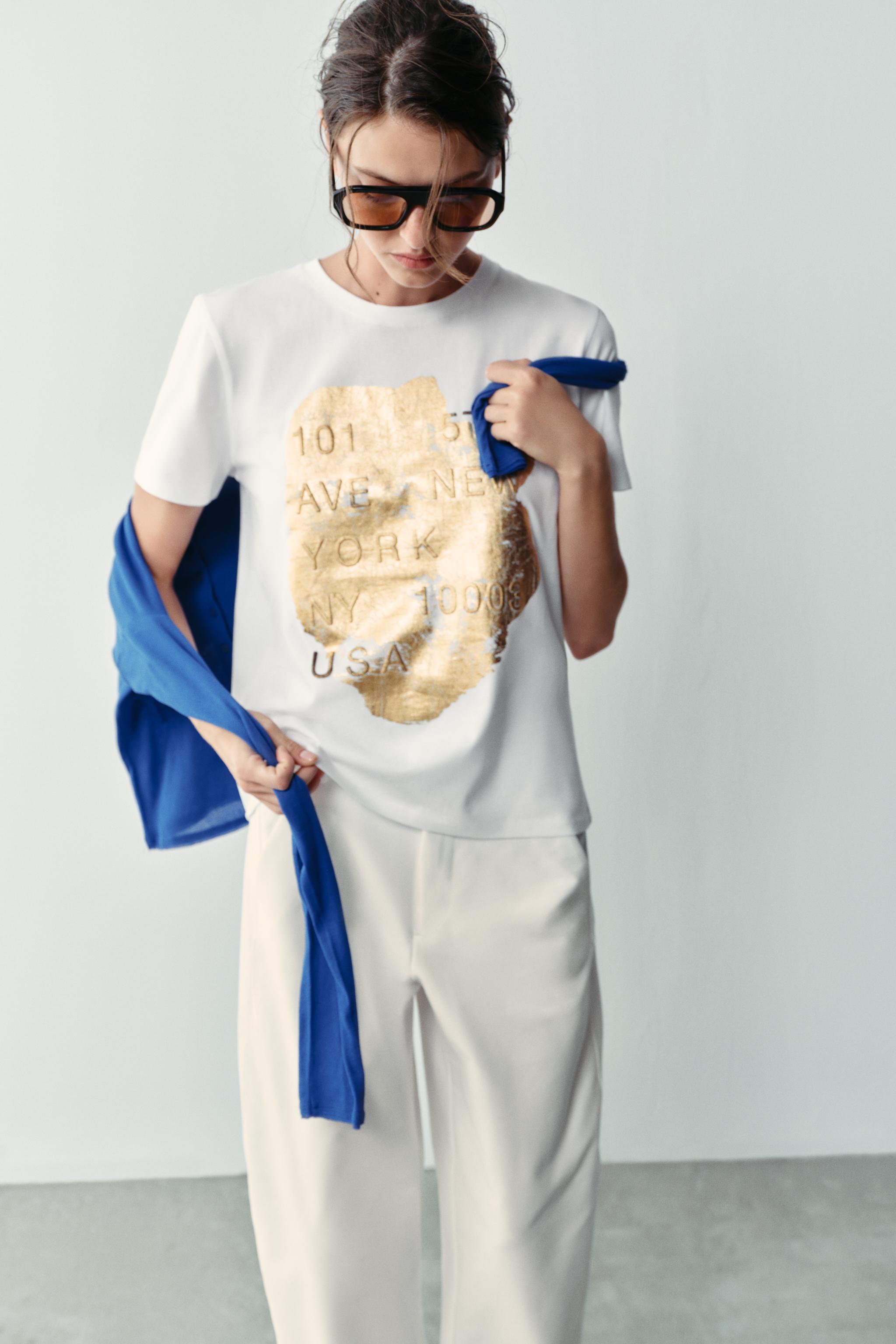 Женские футболки Zara SHORT SLEEVE METALLIC T-SHIRT — фото 3