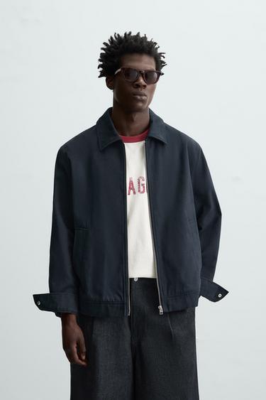 Zara REGULAR FIT COTTON JACKET - Navy blue