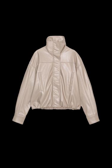 LEATHER EFFECT JACKET WITH PLEATS - Stone marl by Zara