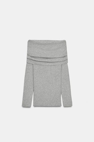 Zara OFF SHOULDER KNIT JUMPER - Gray marl