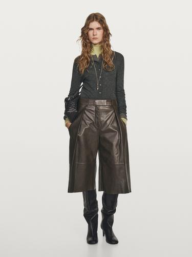 Zara Long nappa leather Bermuda shorts with darts - STUDIO - Cobalt - Image 0
