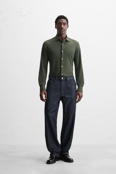 РУБАШКА ИЗ ЭЛАСТИЧНОЙ РЕЛЬЕФНОЙ ТКАНИ — БУТЫЛОЧНО-ЗЕЛЕНЫЙ от Zara