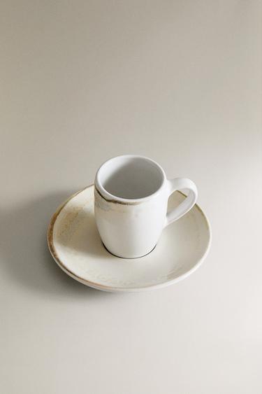 STONEWARE COFFEE CUP AND SAUCER - Ecru by Zara - Image 1