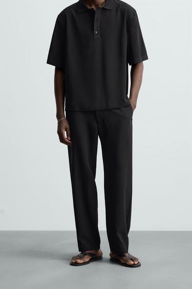 Zara STRAIGHT FIT PANTS - Black